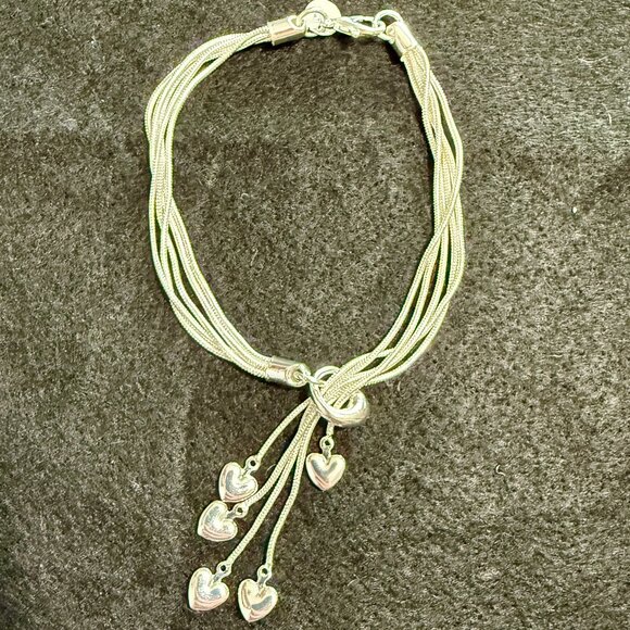 NEW Sterling Silver Tassel Heart Charm Bracelet Resizable Adjustable - Picture 5 of 7